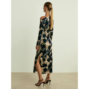 REISS BRIANA Ruched Abstract Print Velvet Dress